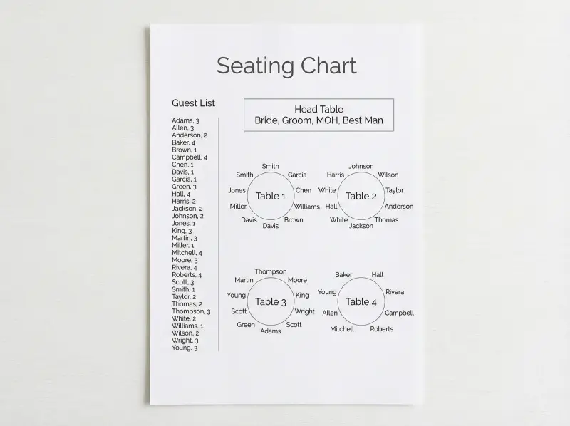 Preview of Wedding Seating Chart Printable