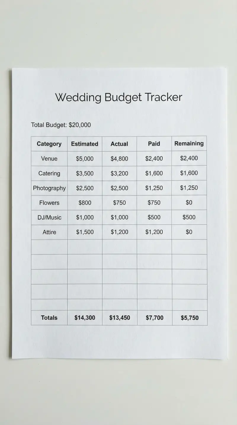 Preview of Wedding Budget Printable